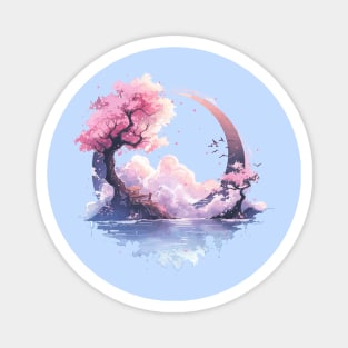 Sakura Bonsai Embrassing the Moon Scenery Magnet